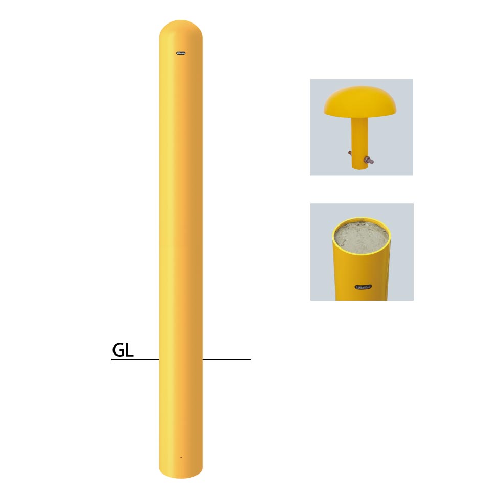 ピラー 差込式フタ付 片フック 車止めポール 直径60.5mm H850 黄 スチール製 メーカー直送 サンポール FPA-7SF-F01(Y) - 1